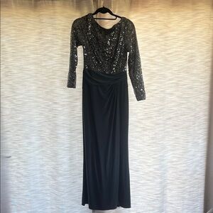 Ralph Lauren Grey Sequin Long-Sleeve Evening Dress